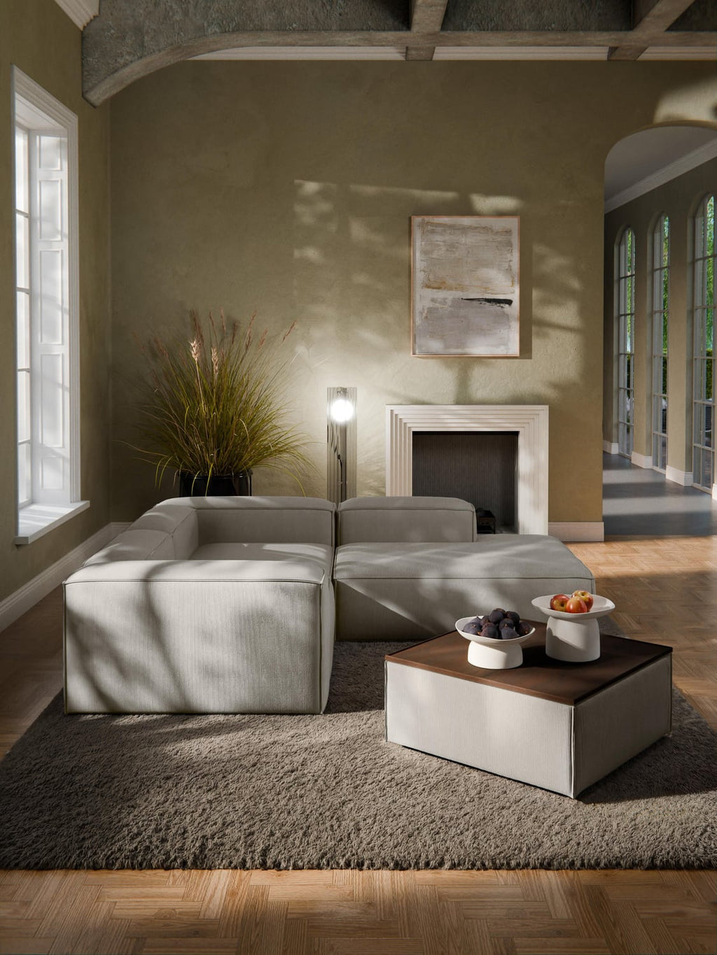 Lennon Sofa Ottoman in Corduroy with Storage — Mushroom