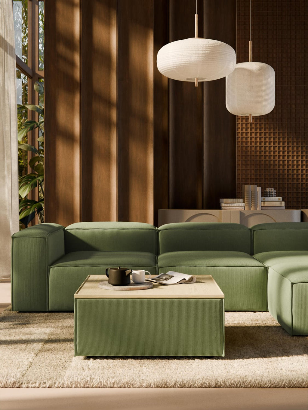 Lennon Sofa Ottoman in Corduroy with Storage — Clay