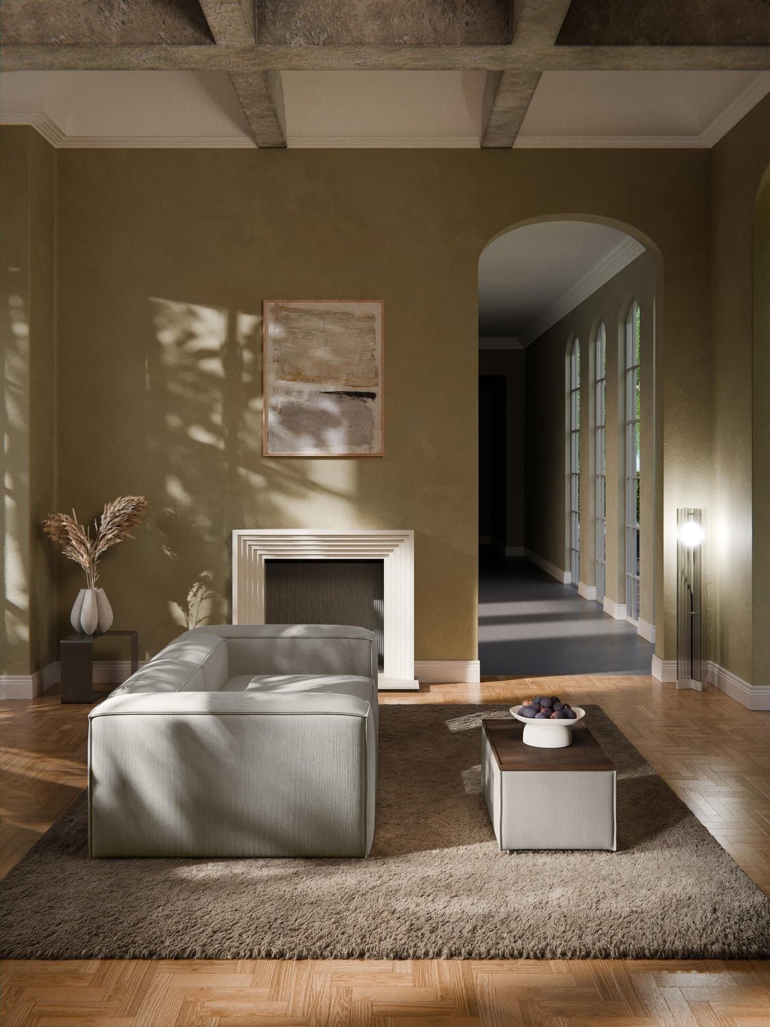 Lennon Sofa Ottoman in Corduroy with Storage — Fawn
