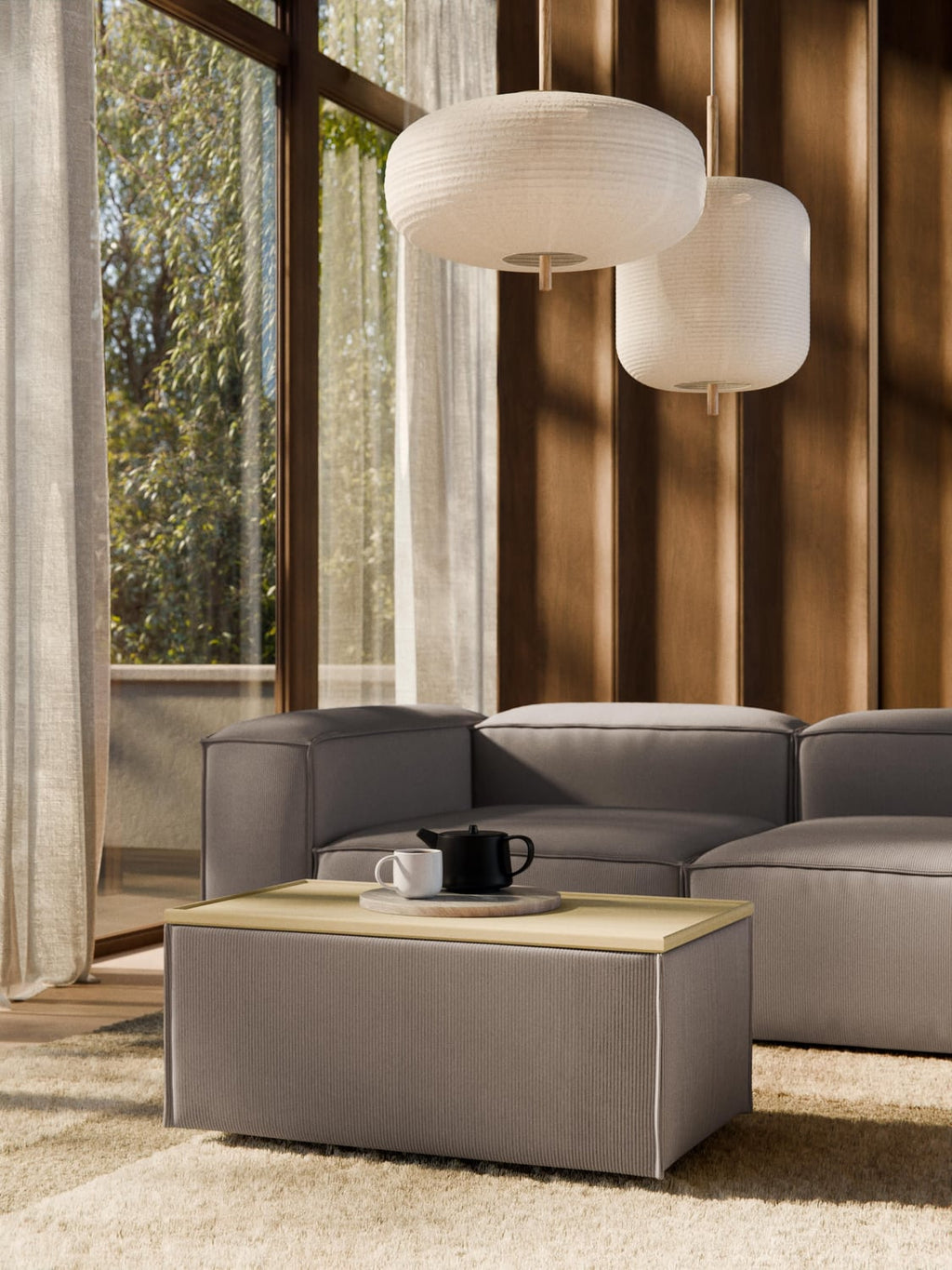 Lennon Sofa Ottoman in Corduroy with Storage — Driftwood