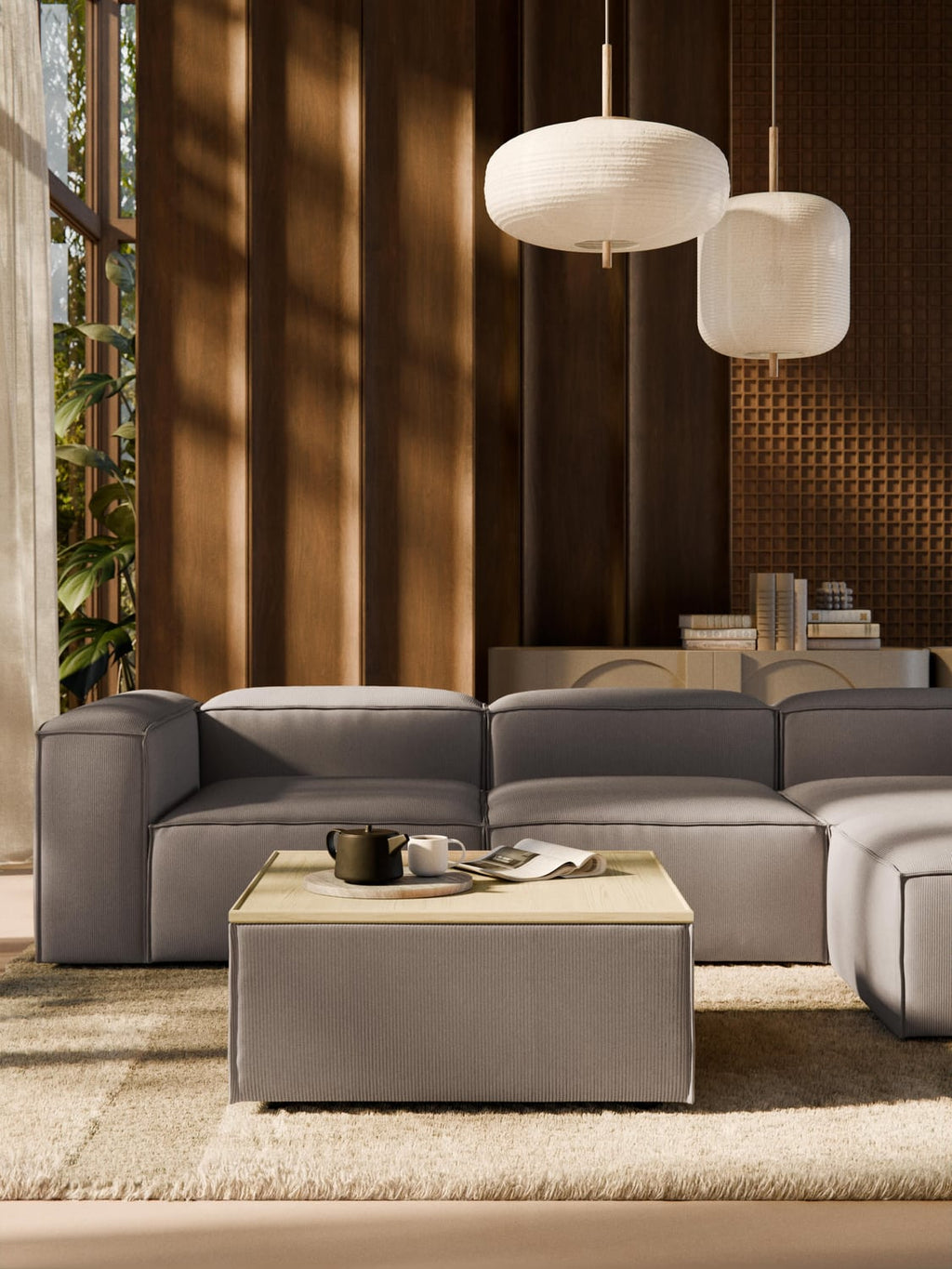 Lennon Sofa Ottoman in Corduroy with Storage — Pebble