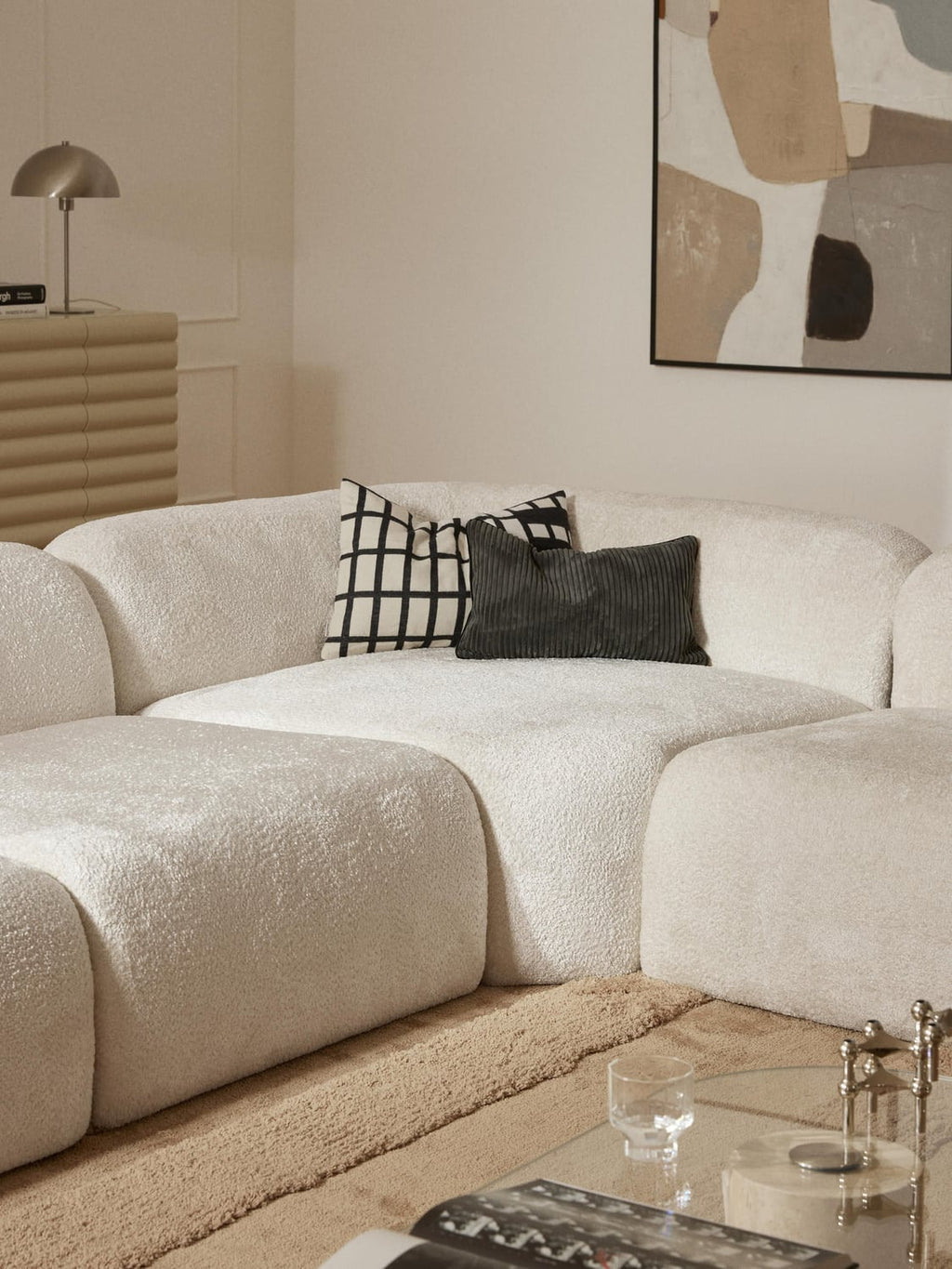 Wolke Round Teddy Bouclé Corner Module — Off-White