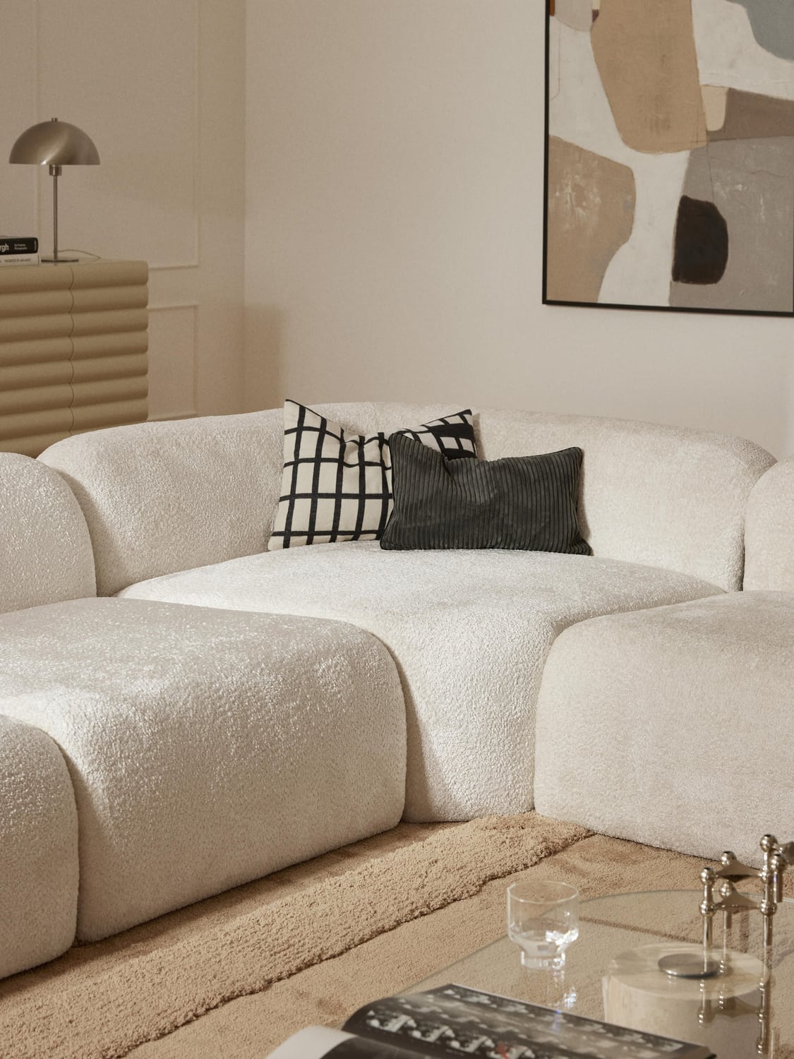 Wolke Round Teddy Bouclé Corner Module — Off-White