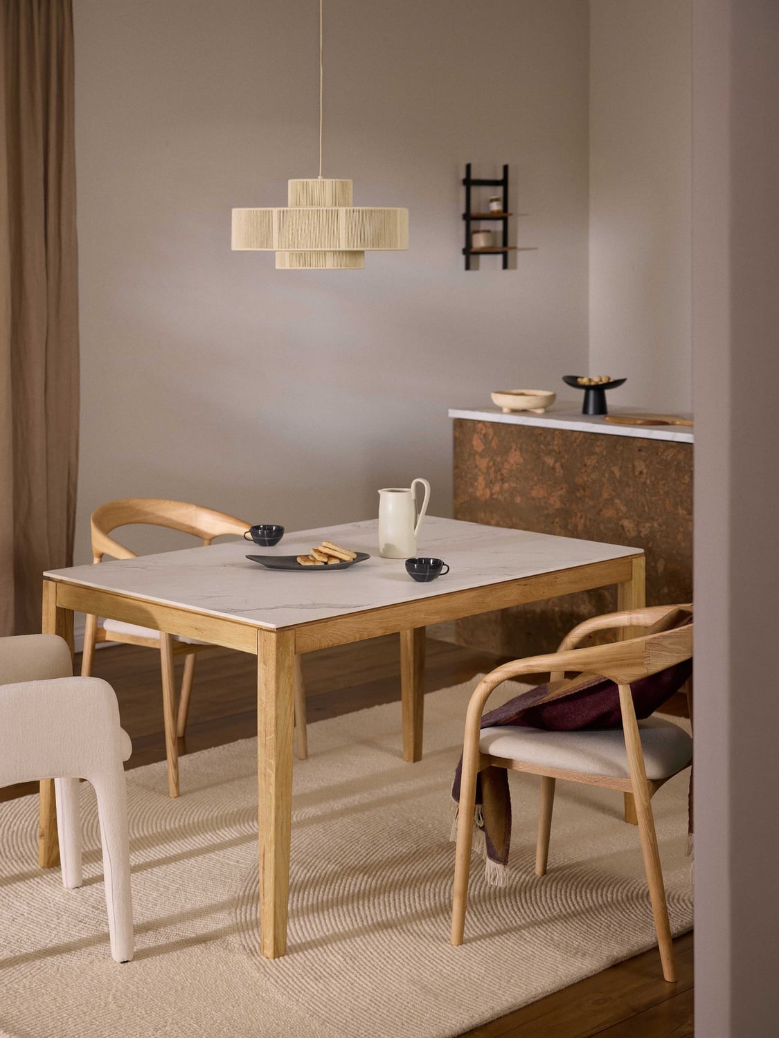 Jackson Dining Table with Table Top in Marble-Look, in various sizes — Blush