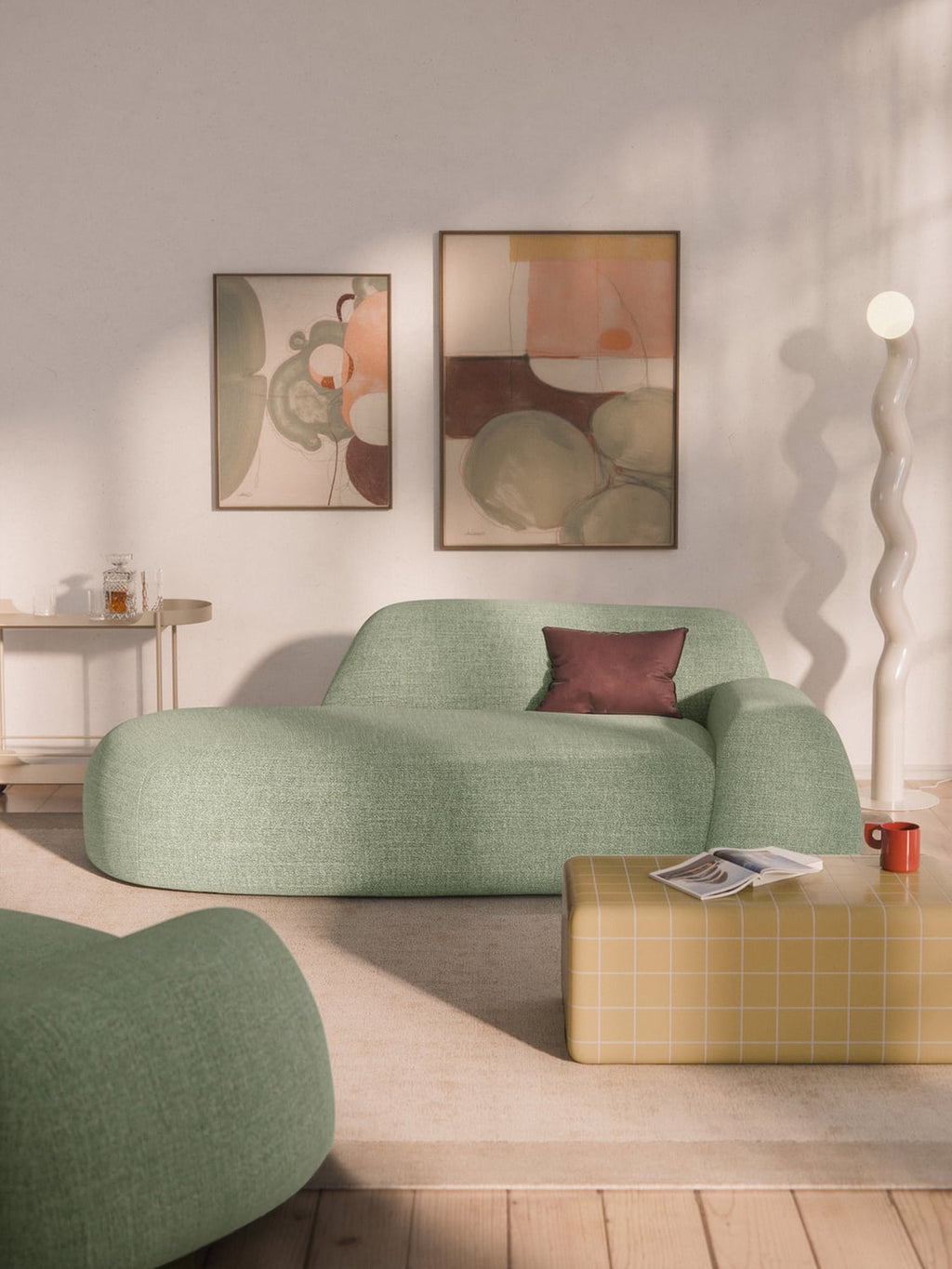 Wolke Bouclé Sofa (2-seater) with Chaise Longue — Oatmeal