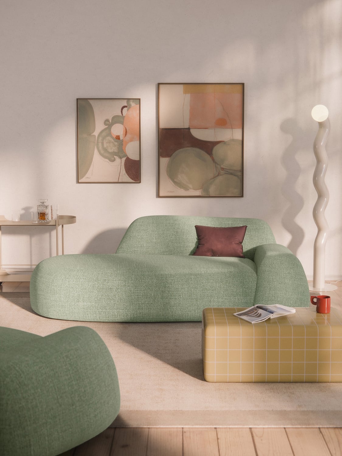 Wolke Bouclé Sofa (2-seater) with Chaise Longue — Oatmeal