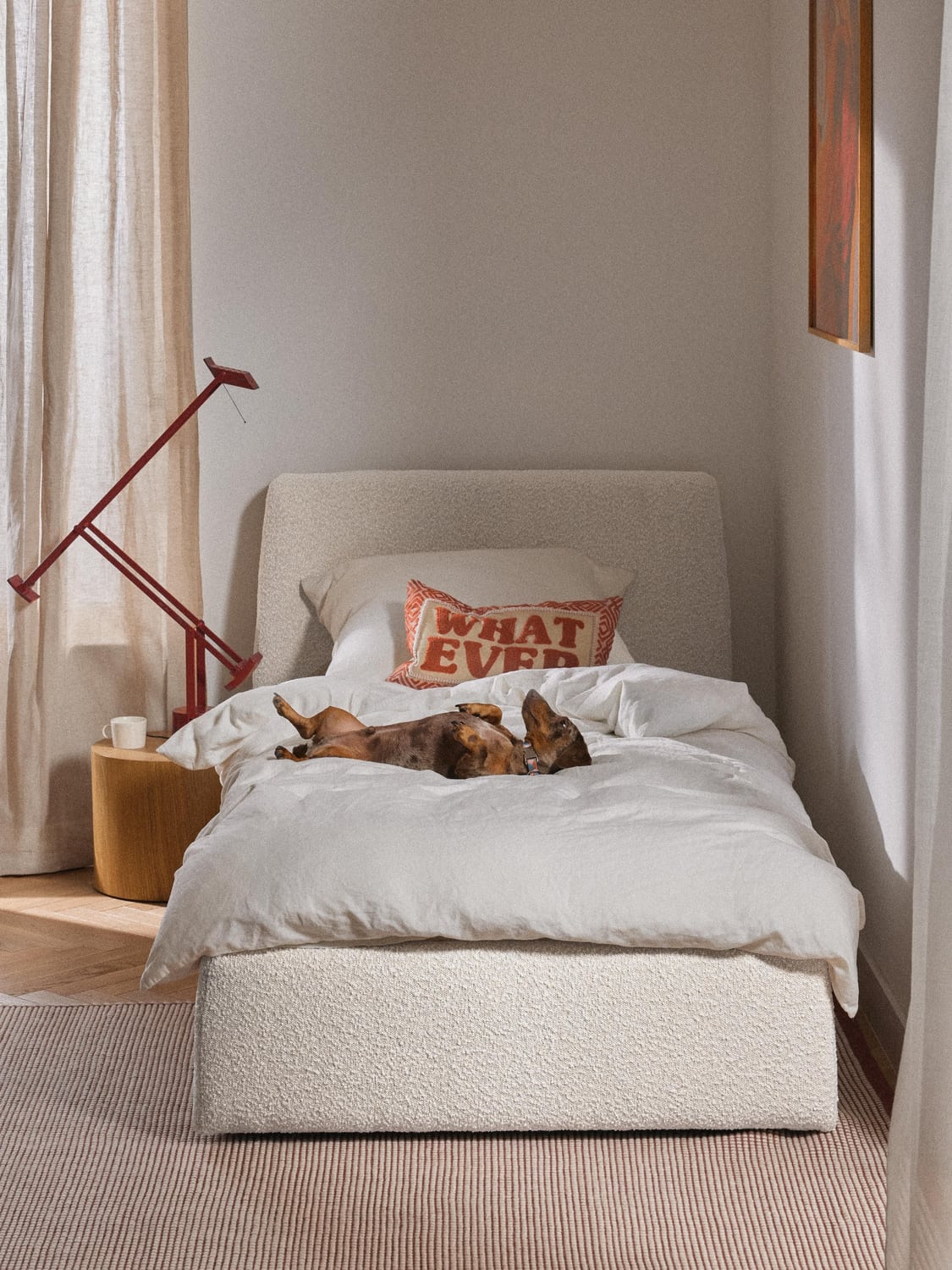 Cloud Bouclé-Single Bed with Storage — Off-White