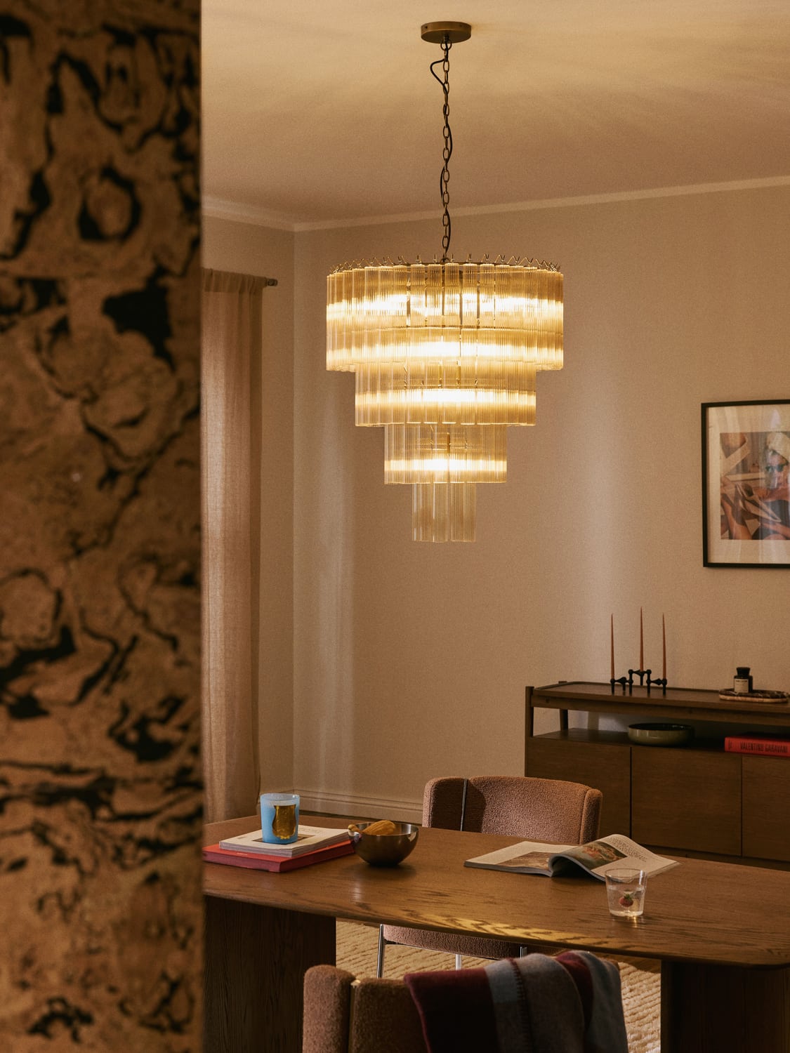 Janae Large Chandelier in Glass — Beige
