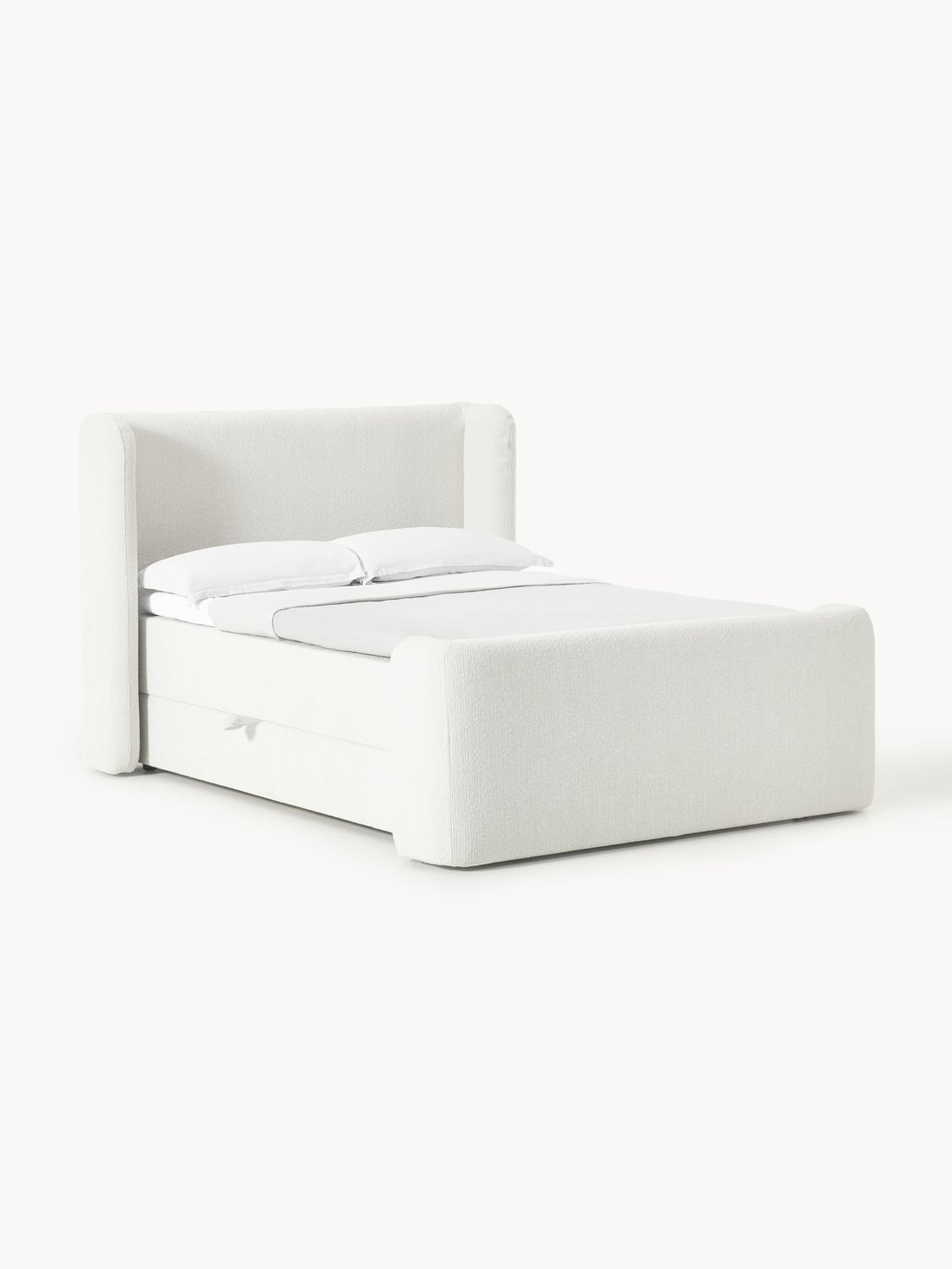 Perla Bouclé-Box-Spring Bed with Storage — Off-White