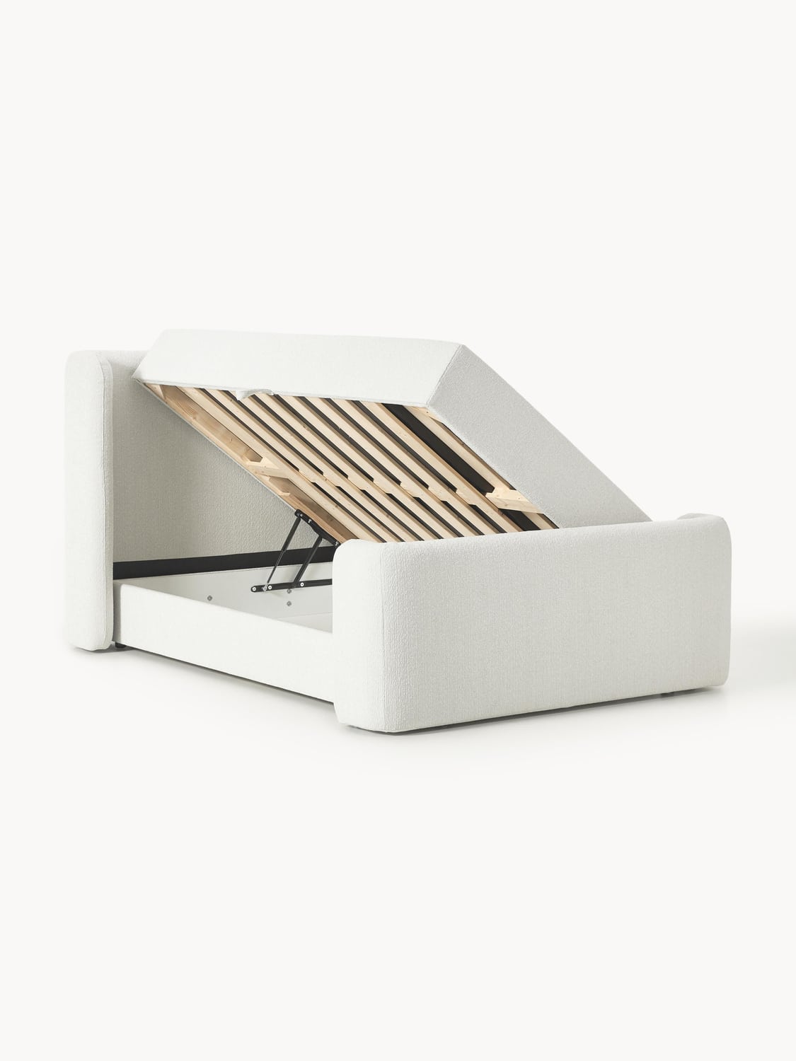 Perla Bouclé-Box-Spring Bed with Storage — Off-White