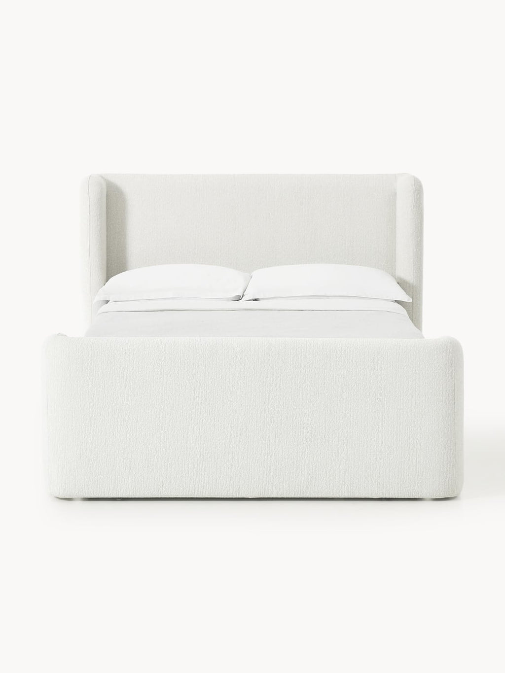 Perla Bouclé-Box-Spring Bed with Storage — Off-White