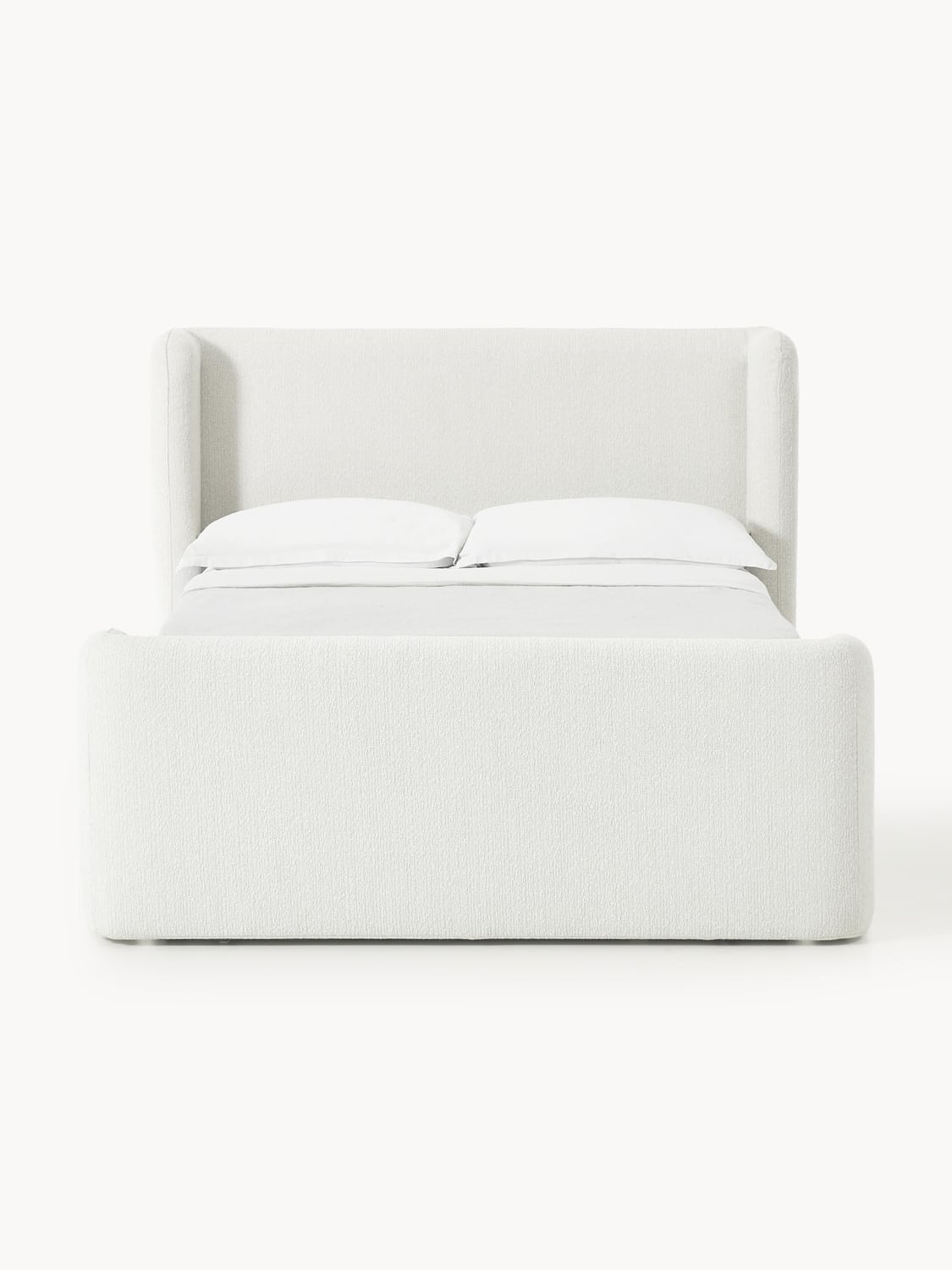 Perla Bouclé-Box-Spring Bed with Storage — Off-White