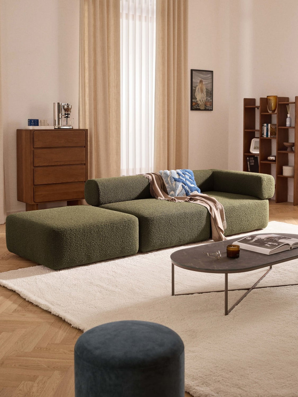 Anton Bouclé Sofa Ottoman — Chocolate