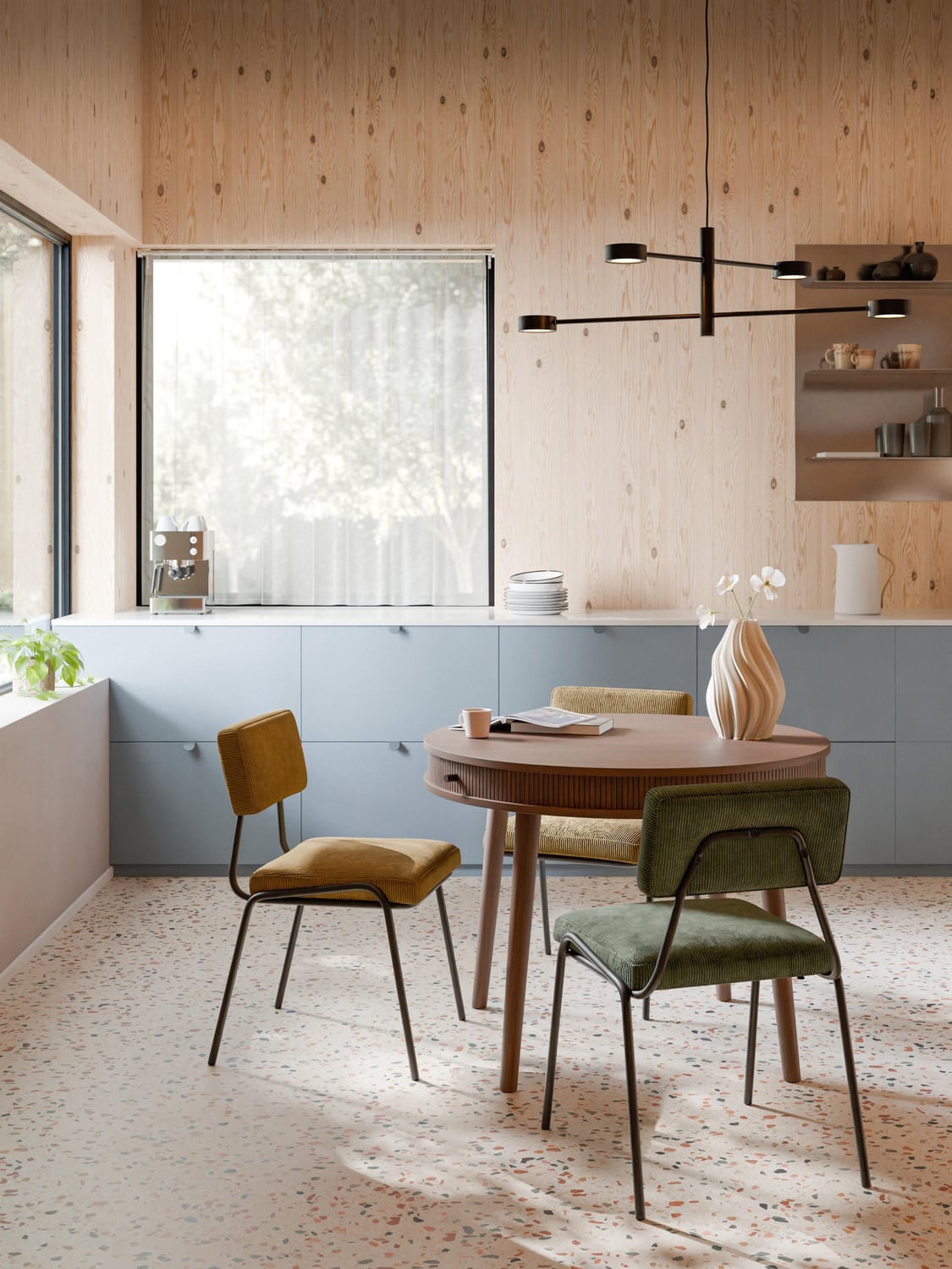 Calary Round Dining Table with Storage, in various sizes — Oatmeal
