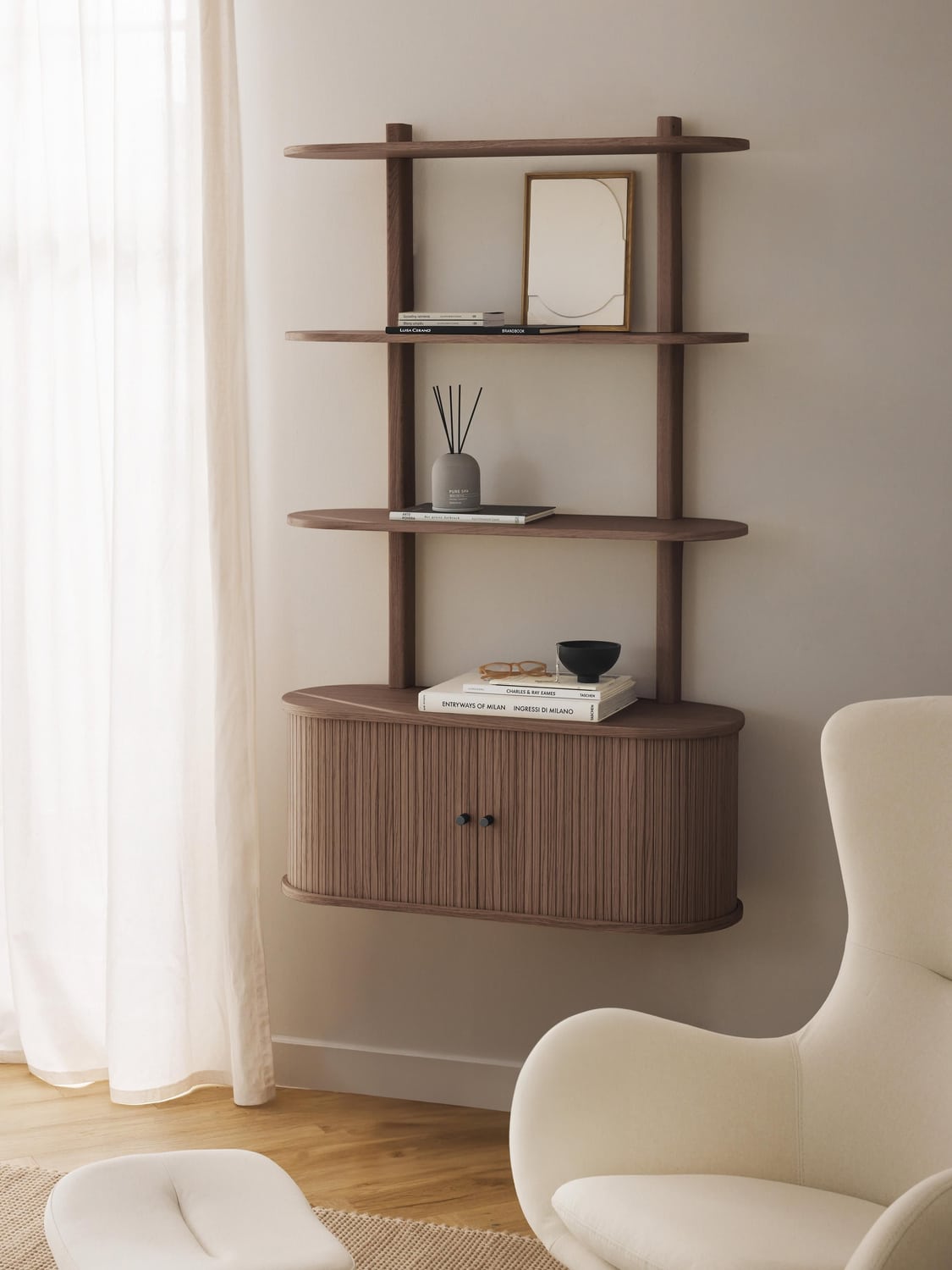 Calary Wall Shelf with Fluted Front — Dark Grey