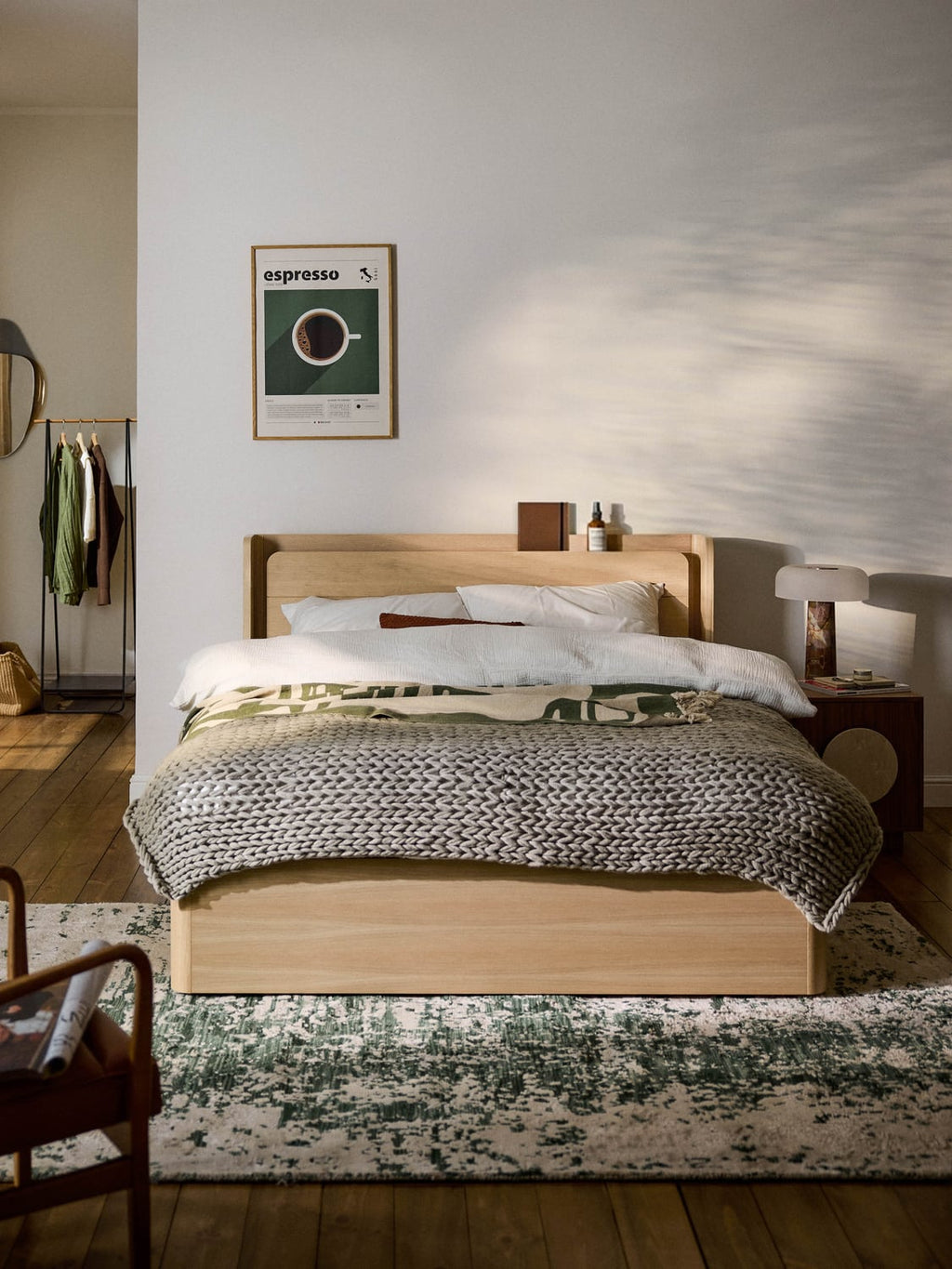 Allow Wooden Bed with Drawers — Beige