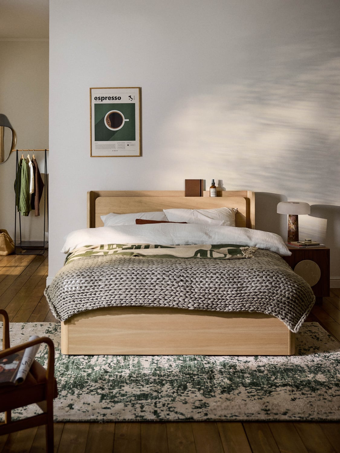 Allow Wooden Bed with Drawers — Beige
