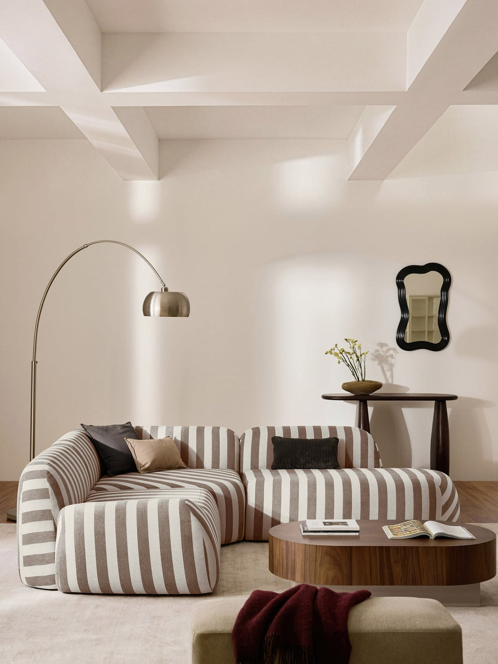 Wolke Striped Chaise-Module — Greige