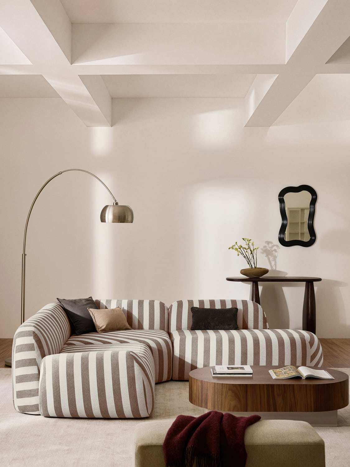 Wolke Striped Chaise-Module — Greige