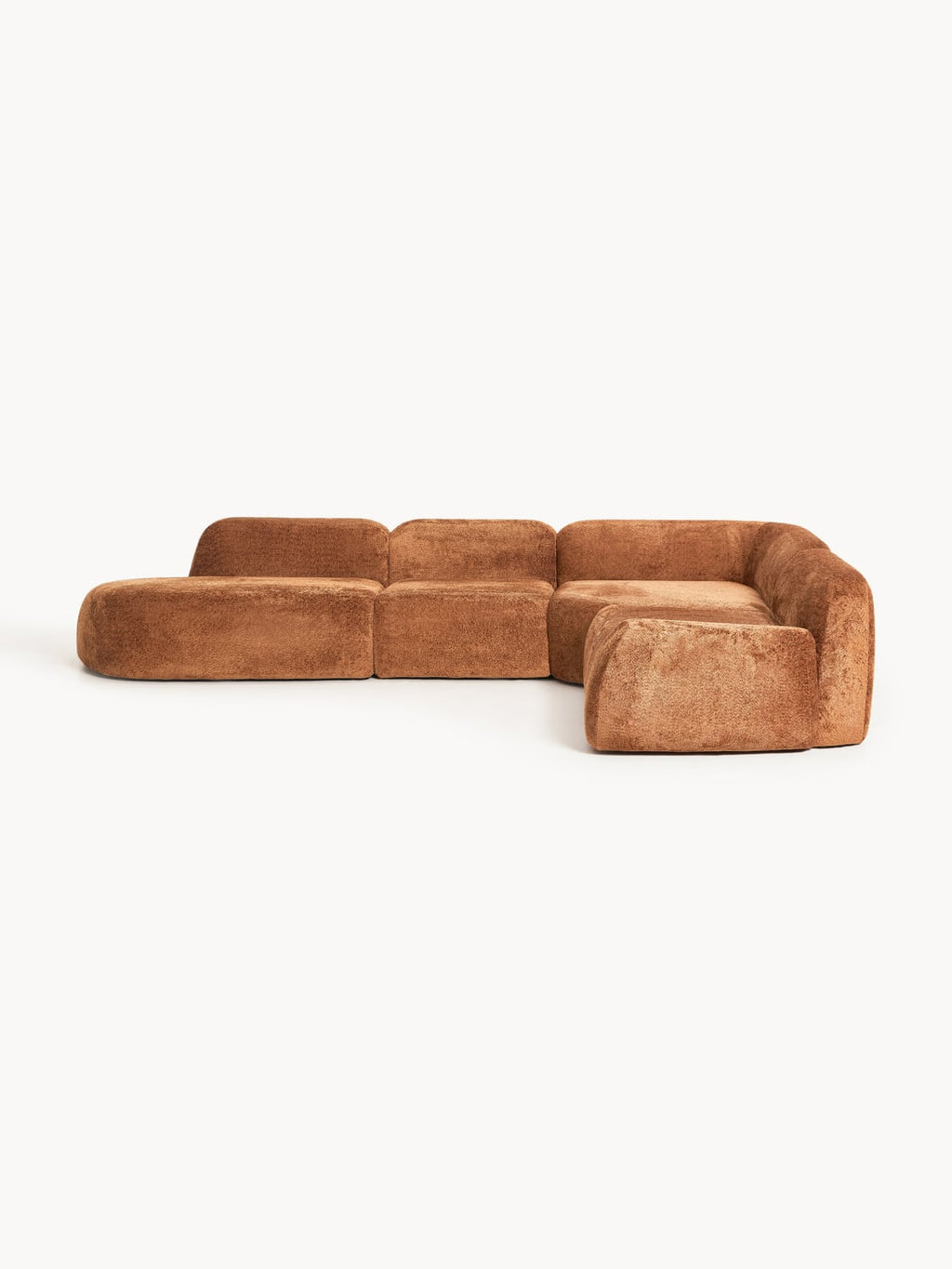 Wolke XL Modular Teddy Bouclé Corner Sofa with Chaise Longue — Terracotta