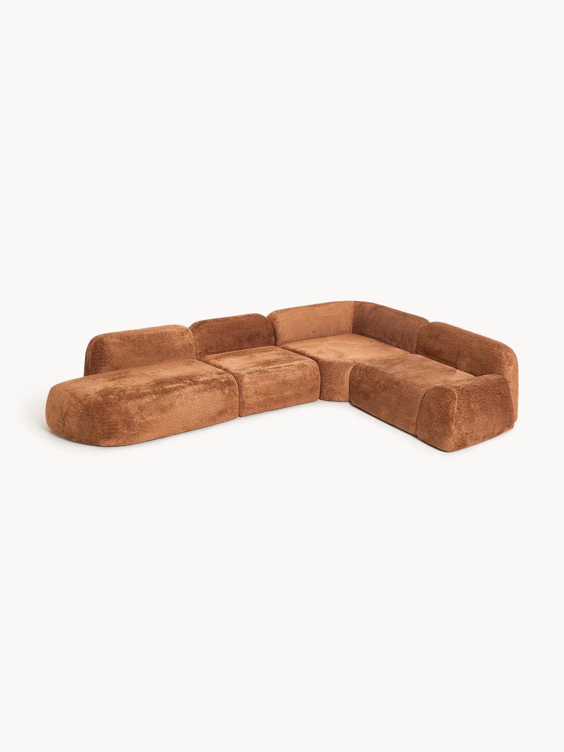 Wolke XL Modular Teddy Bouclé Corner Sofa with Chaise Longue — Terracotta