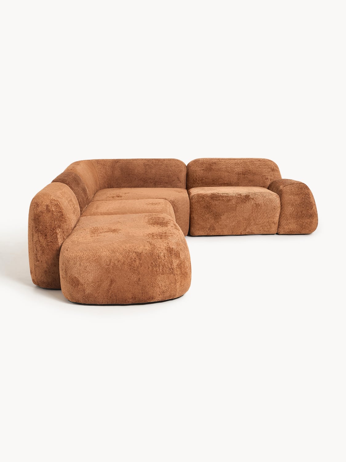 Wolke XL Modular Teddy Bouclé Corner Sofa with Chaise Longue — Terracotta