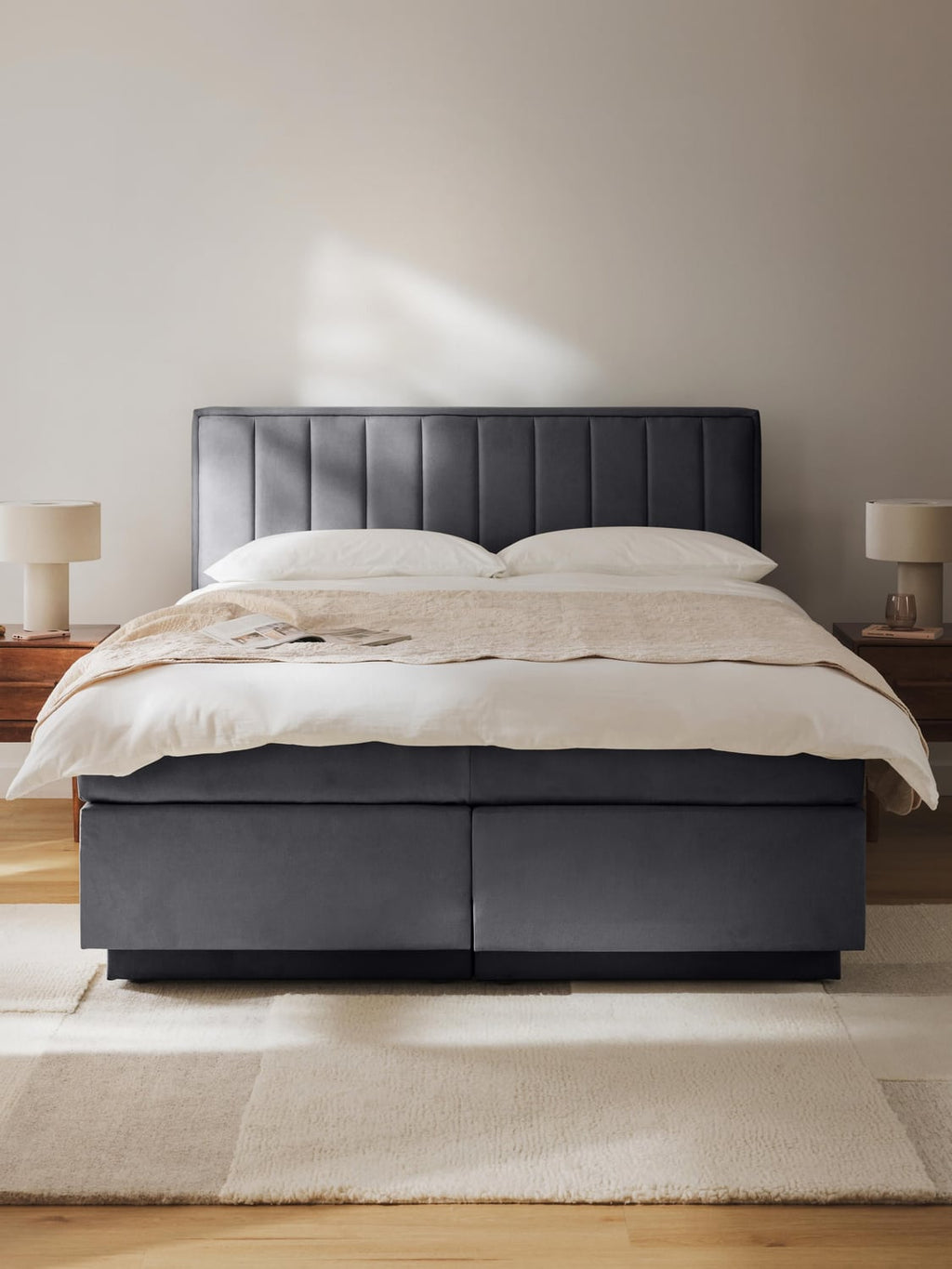 Livia Box-Spring Bed with Storage — Taupe