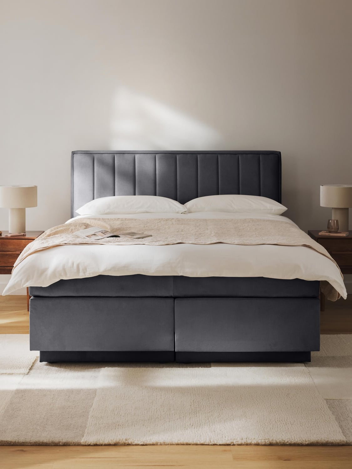 Livia Box-Spring Bed with Storage — Taupe