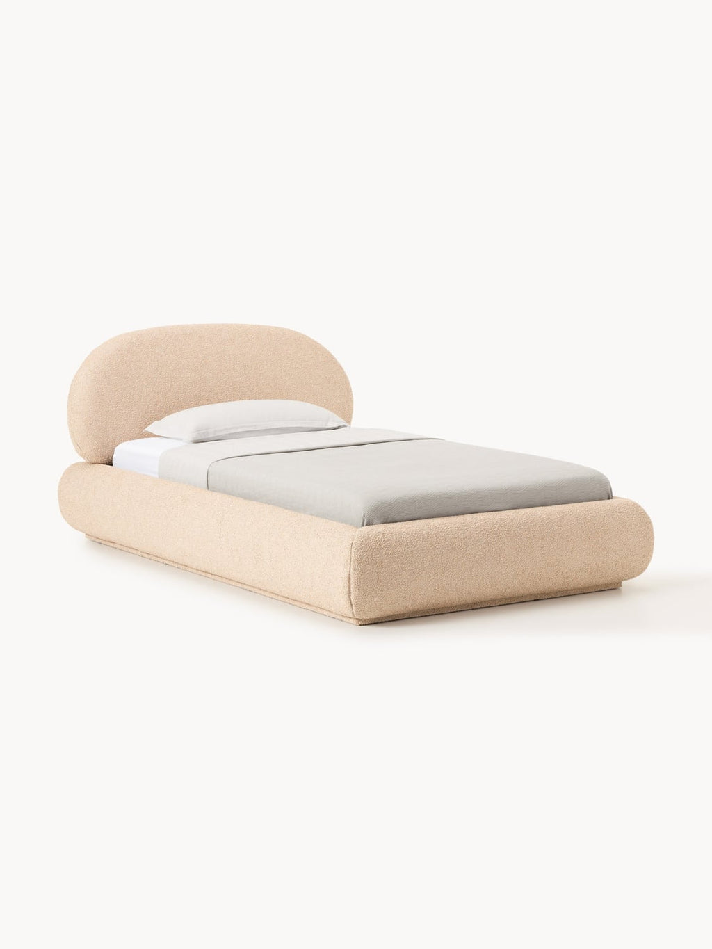 Alba Bouclé-Upholstered Single Bed with Storage — Blush