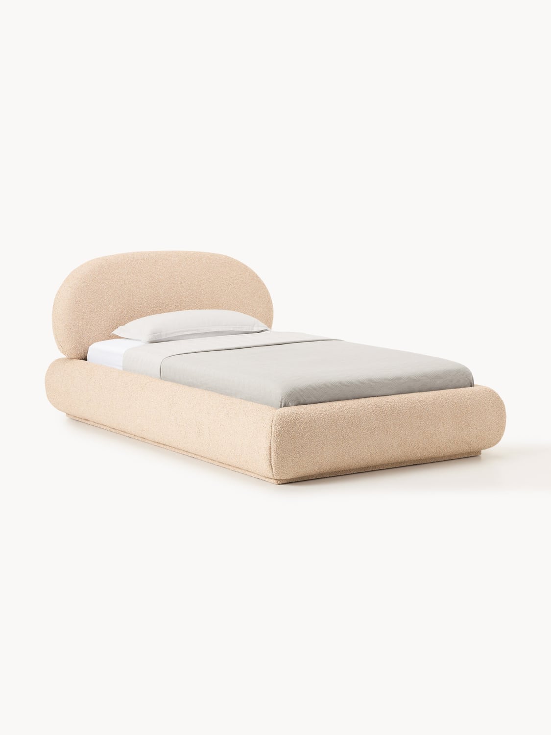 Alba Bouclé-Upholstered Single Bed with Storage — Blush