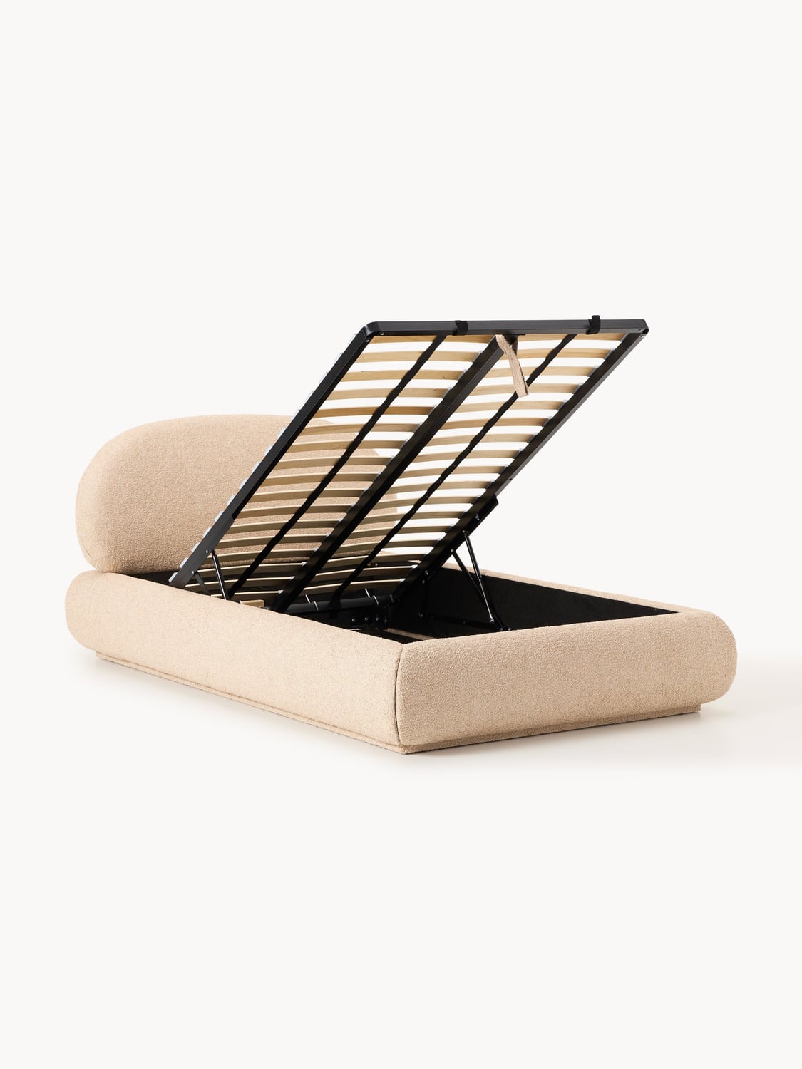 Alba Bouclé-Upholstered Single Bed with Storage — Blush