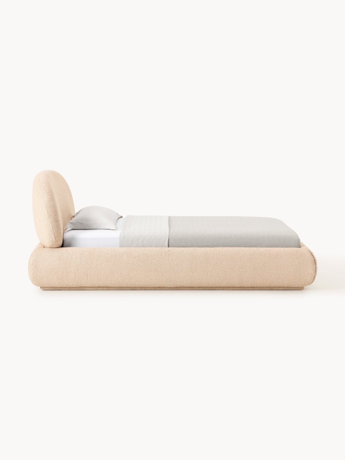 Alba Bouclé-Upholstered Single Bed with Storage — Blush