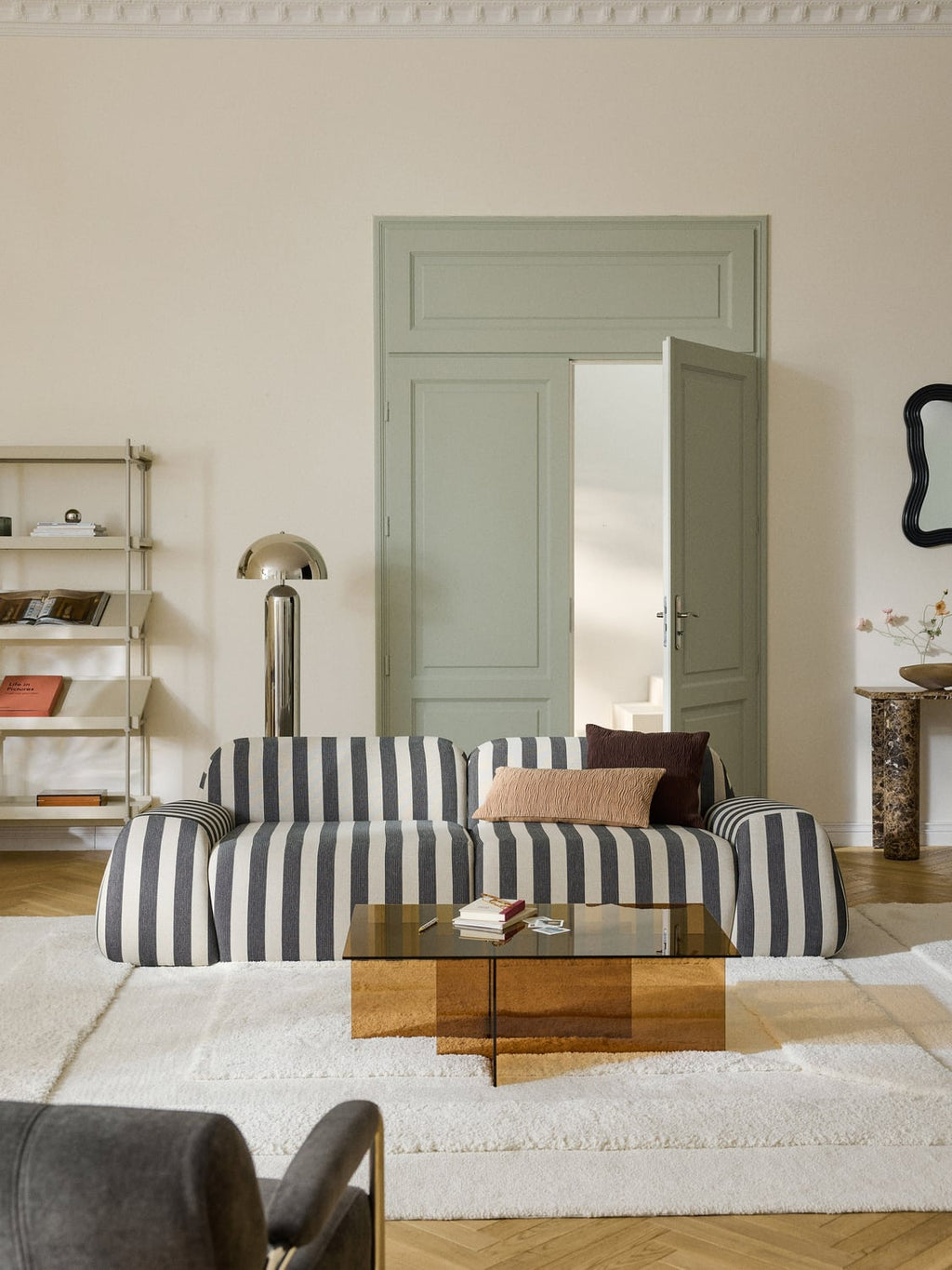 Wolke Modular Striped Sofa (3-seater) — Taupe