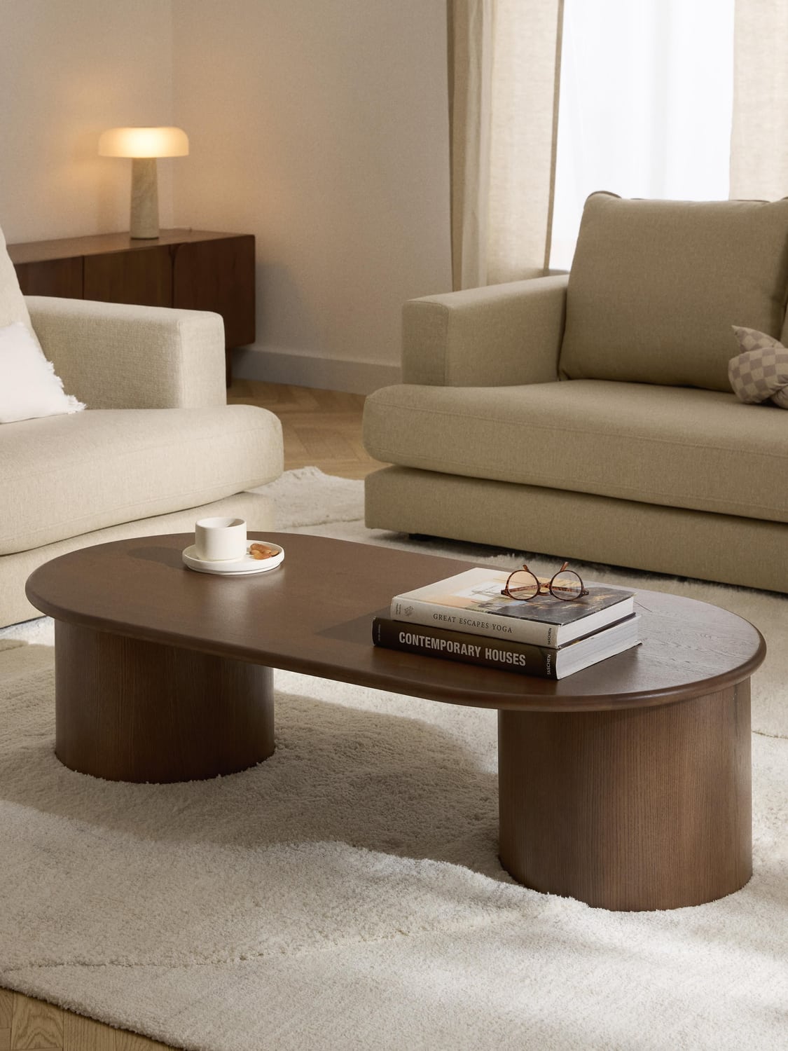 Didi Oval Coffee Table in Oak — Taupe
