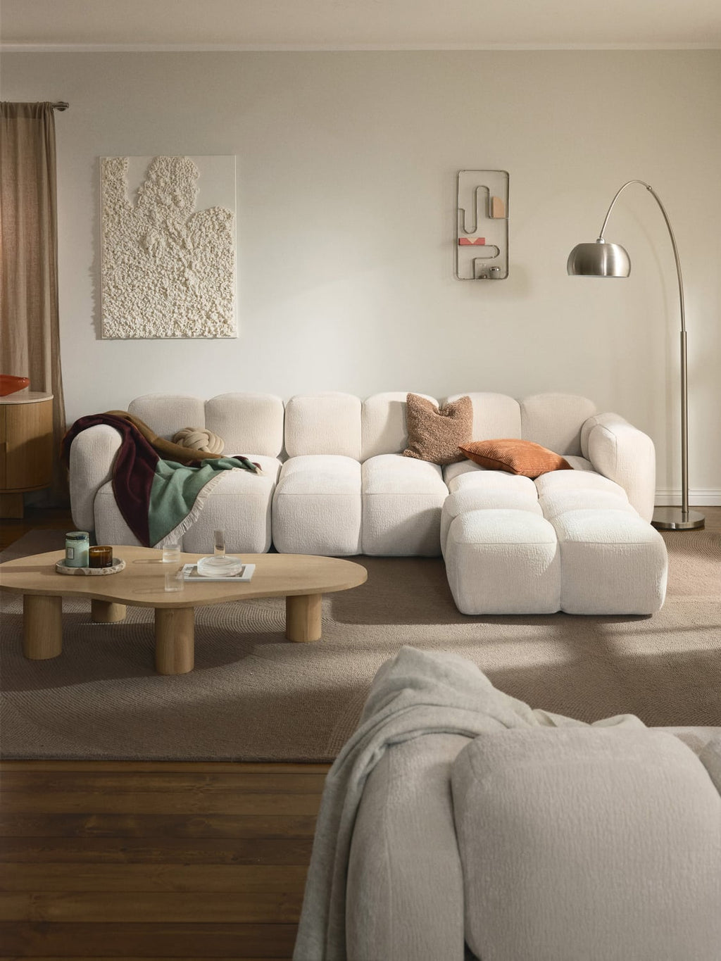 Tayla Modular Sofa (4-seater) with Ottoman (left/right) — Blush