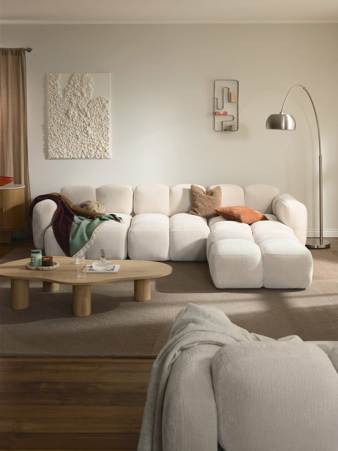 Tayla Modular Sofa (4-seater) with Ottoman (left/right) — Blush