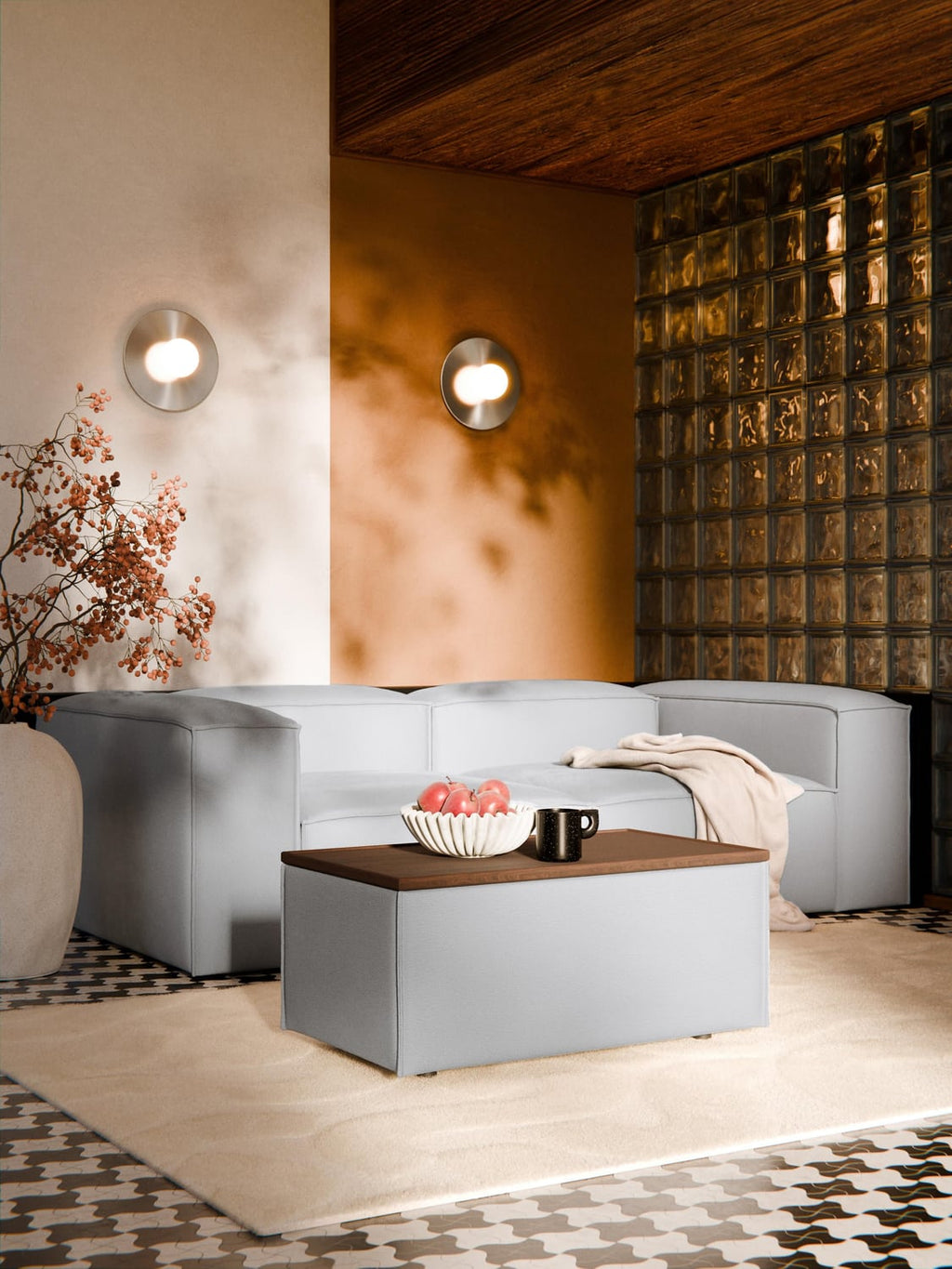Lennon Sofa Ottoman with Storage — Stone Grey
