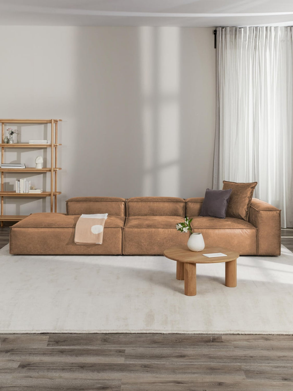 Lennon Modular XL Ottoman in Leather — Camel