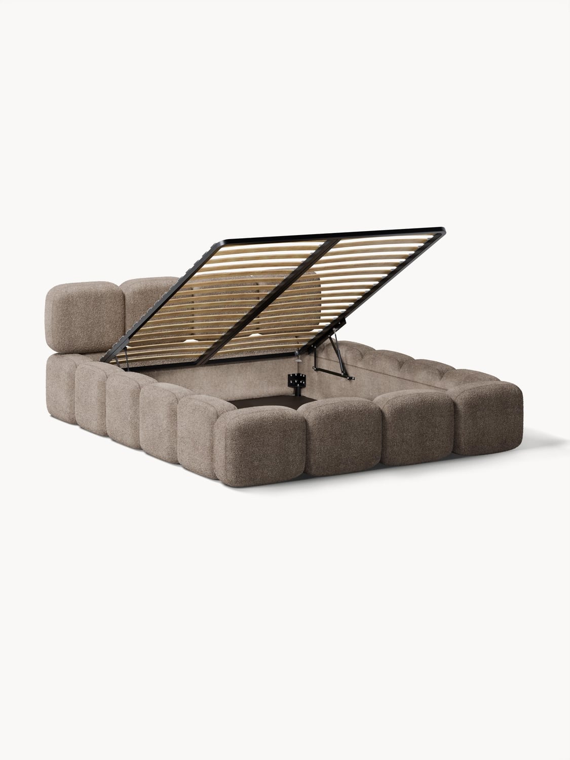 Tayla Upholstered Bed in Teddy Bouclé with Storage — Sage