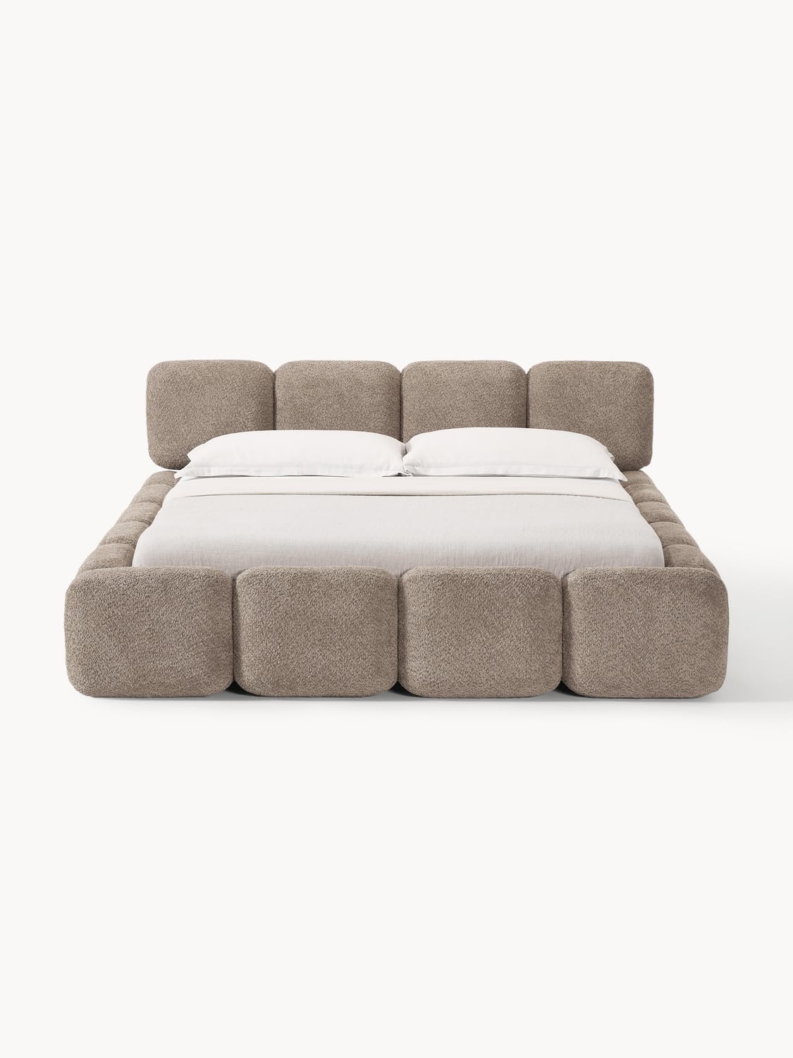 Tayla Upholstered Bed in Teddy Bouclé with Storage — Sage