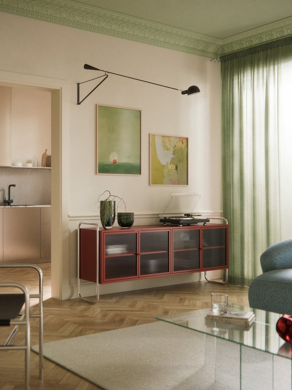 Robyn Metal-Sideboard with Glass-Front — Brown