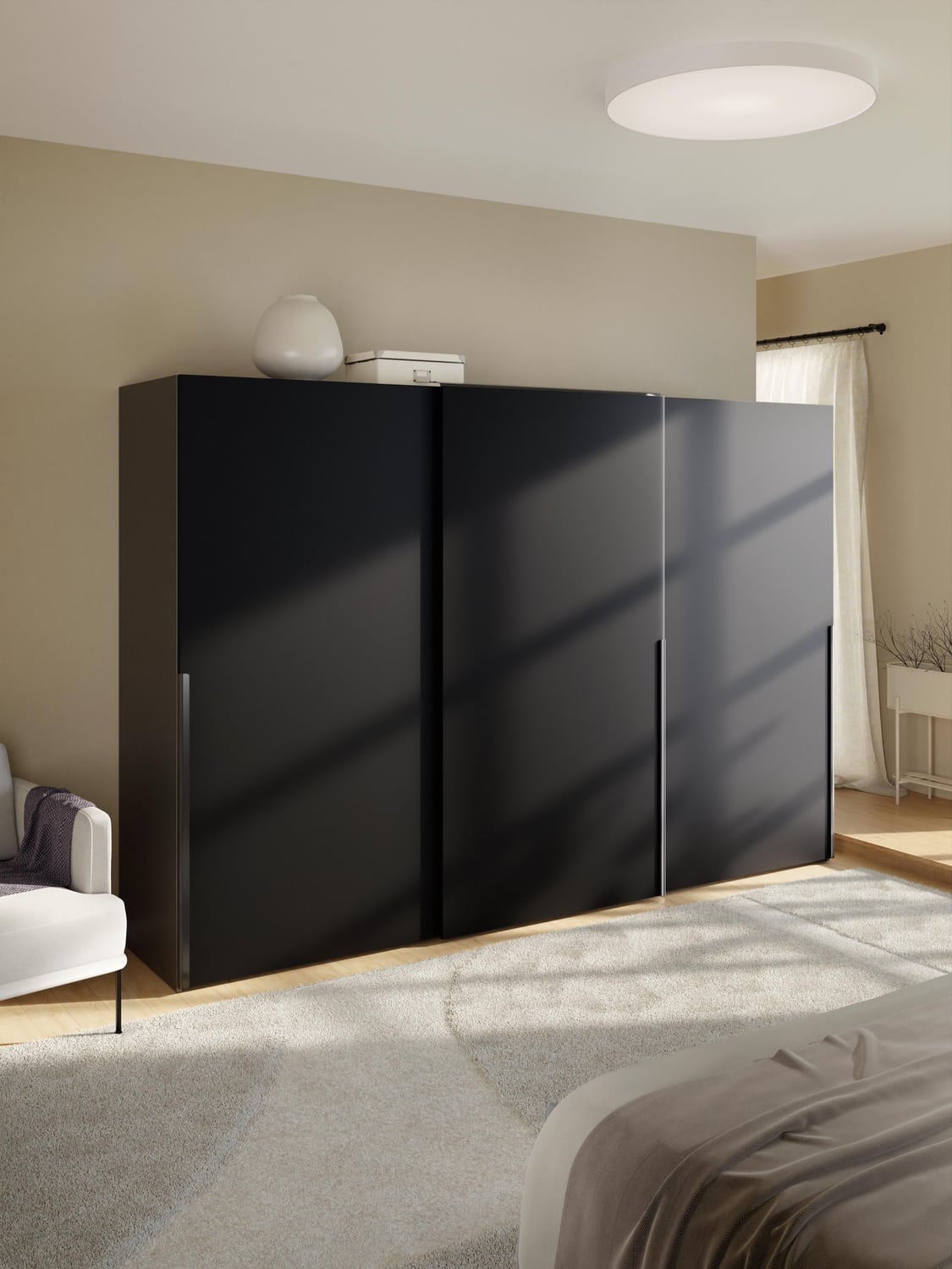 Leon Modular Sliding-Door Wardrobe, 300 cm Width, in various sizes — Charcoal