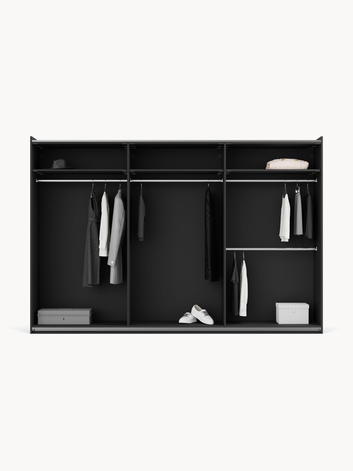 Leon Modular Sliding-Door Wardrobe, 300 cm Width, in various sizes — Charcoal