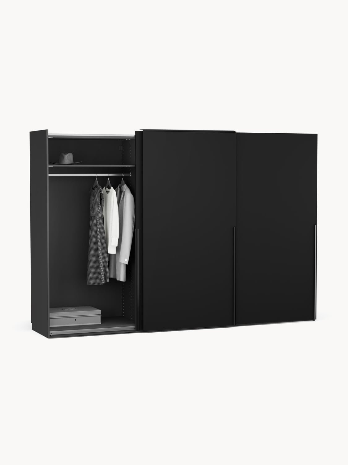Leon Modular Sliding-Door Wardrobe, 300 cm Width, in various sizes — Charcoal