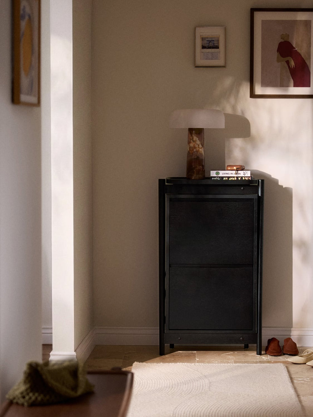 Libby Wood-Shoe Cabinet with Folding Compartments — Charcoal
