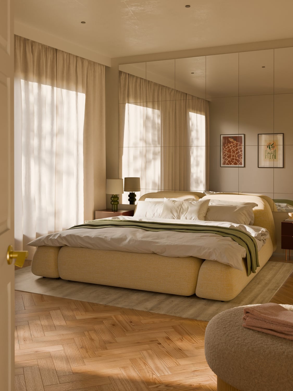 Wolke Bouclé Upholstered Bed — Ivory