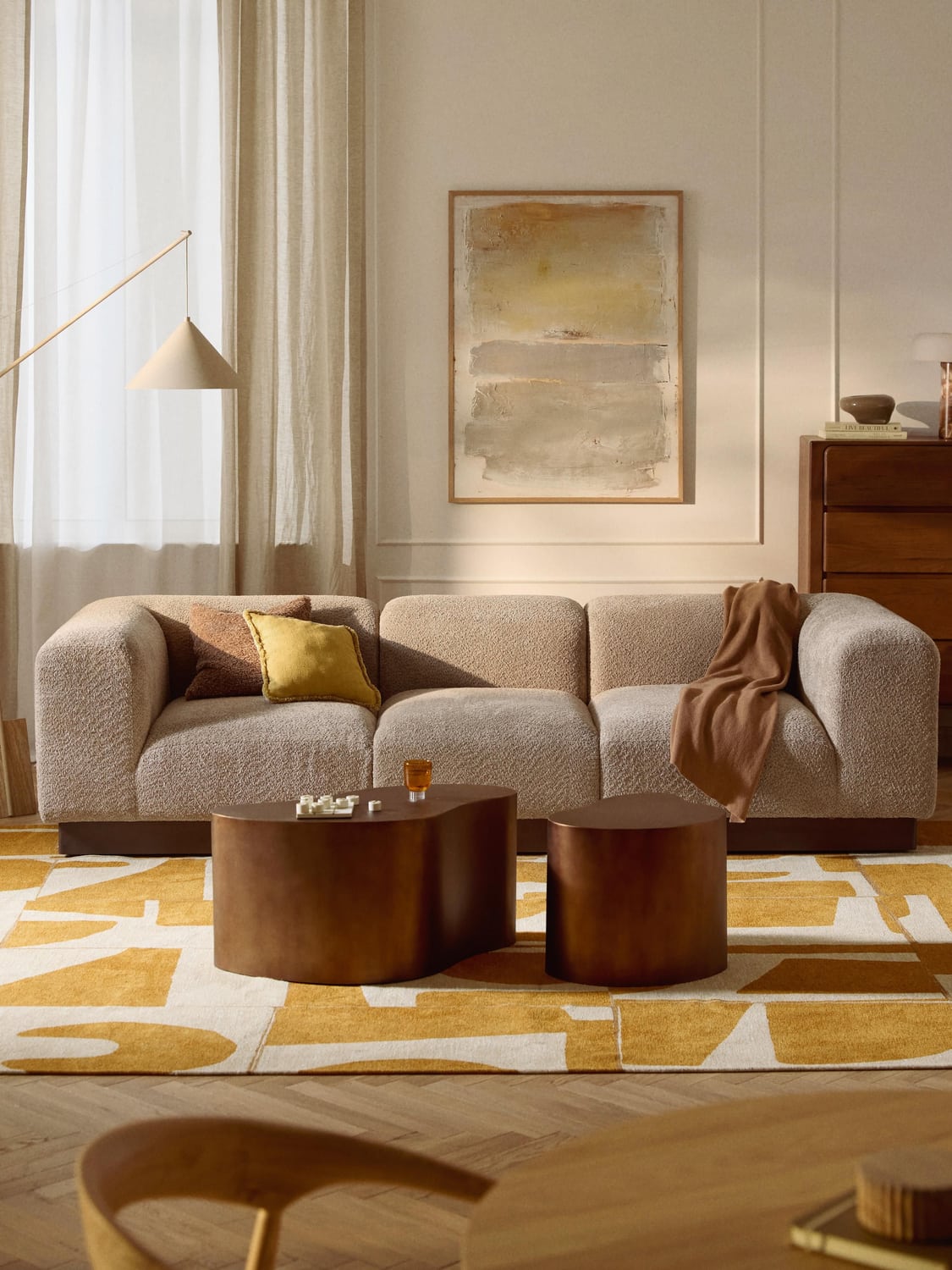 Natalie Modular Sofa (3-seater) in Teddy Bouclé — Warm Grey