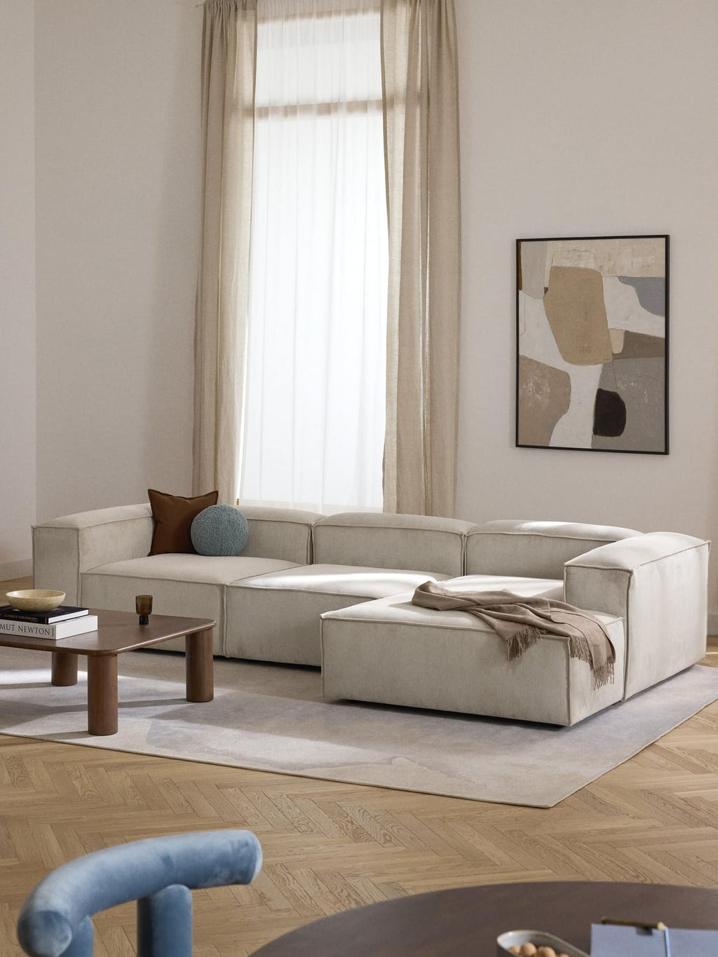 Lennon Modular Corner Sofa (4-seater) in Corduroy — Oatmeal
