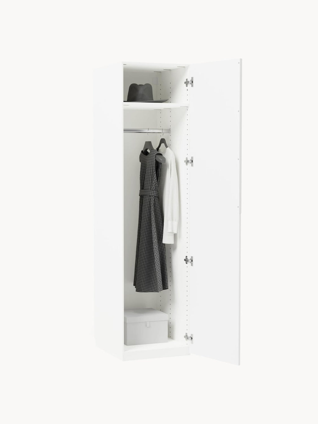 Leon Modular Hinged-Door Wardrobe, 50 cm Width, in various sizes — White