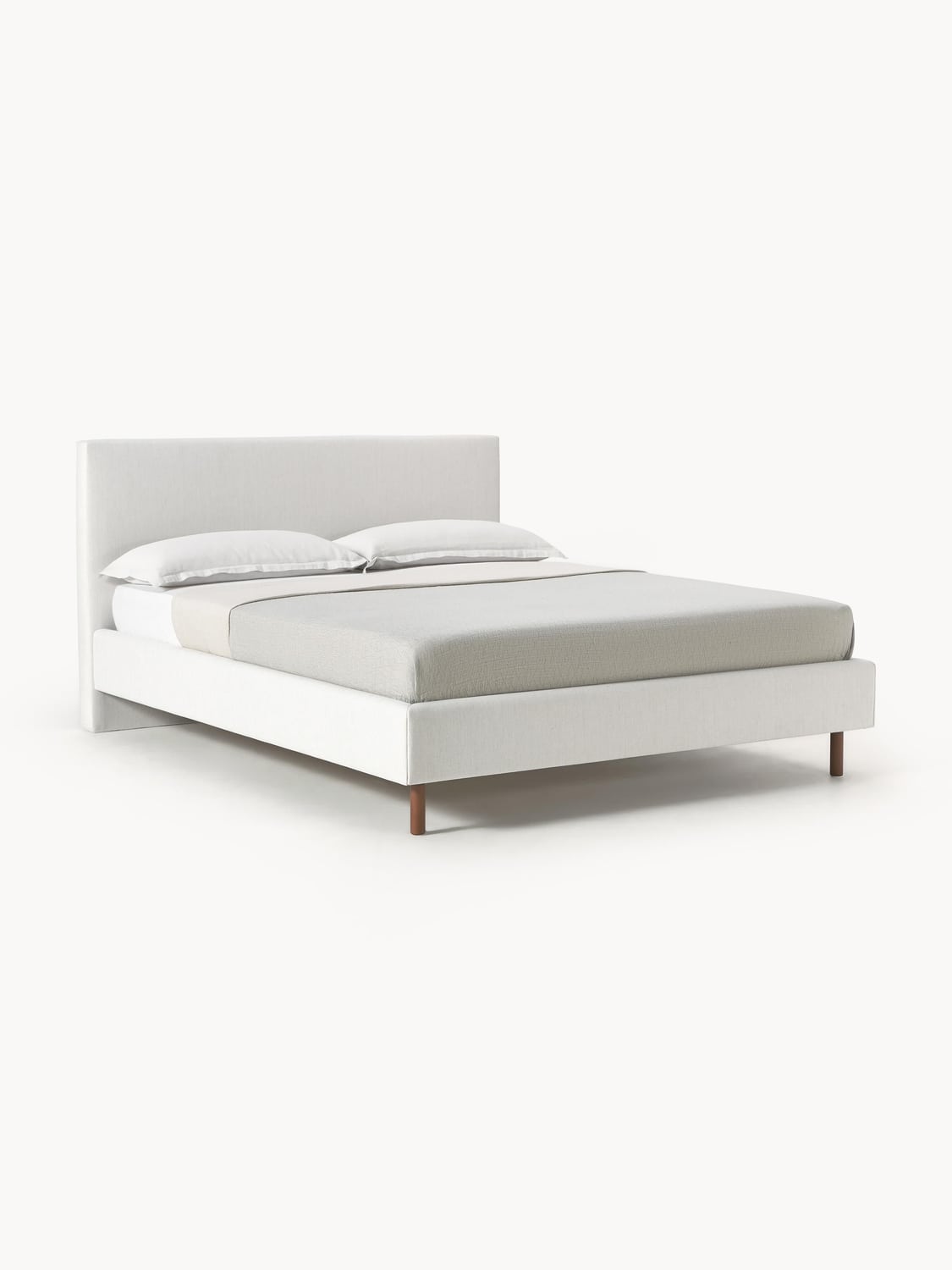 Giulia Upholstered Bed with Wooden Legs — Light Grey